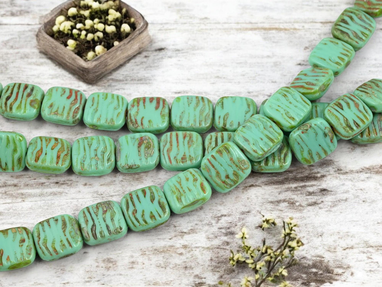 *4* 15mm Turquoise Picasso Carved Square Beads