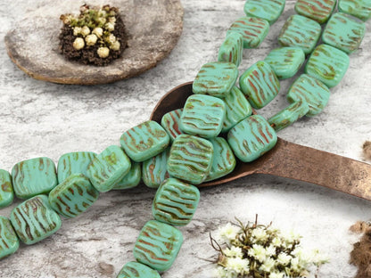 *4* 15mm Turquoise Picasso Carved Square Beads