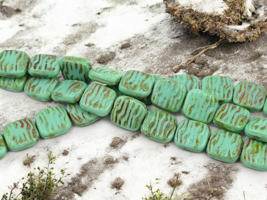 *4* 15mm Turquoise Picasso Carved Square Beads