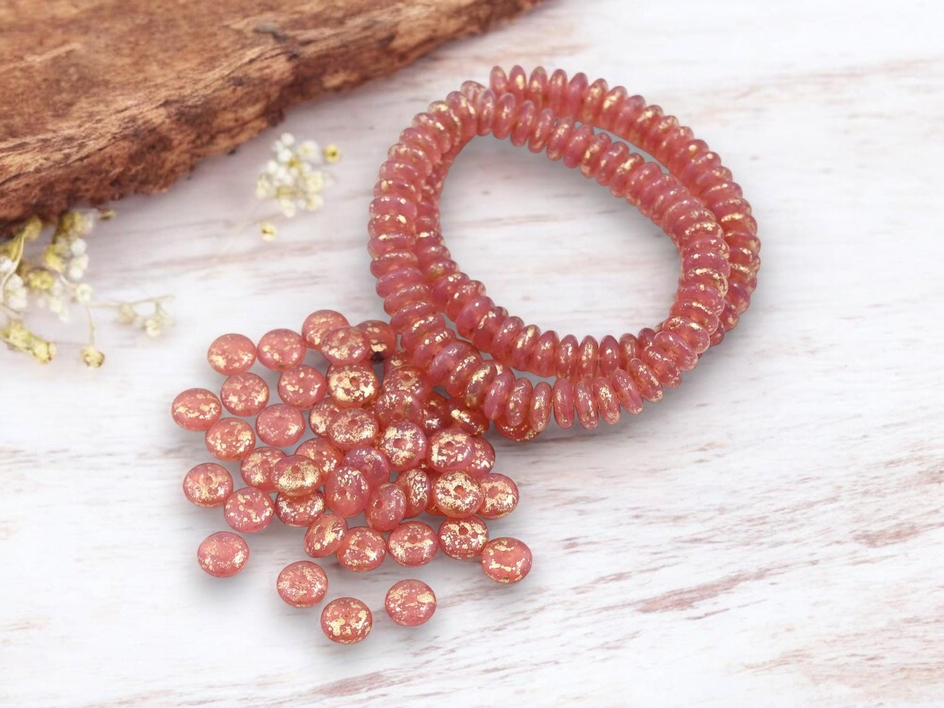 *50* 6x2mm Gold Washed Pink Opaline Smooth Rondelle Beads