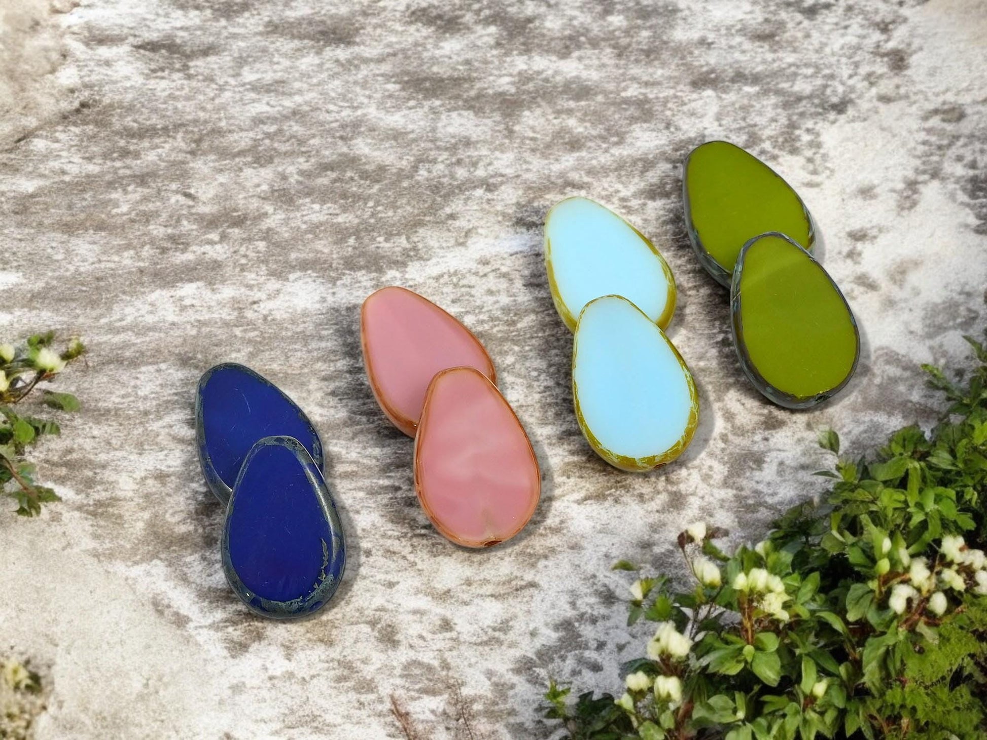 Czech Glass Beads - Picasso Beads - Teardrop Beads - Tear Drop Beads - 8pcs - 12x18mm - (1597)