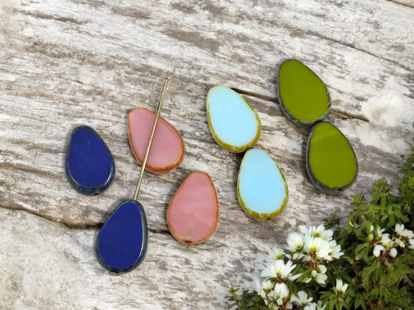 Czech Glass Beads - Picasso Beads - Teardrop Beads - Tear Drop Beads - 8pcs - 12x18mm - (1597)