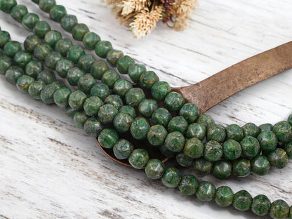 *20* 8x7mm Rustic Dark Green Picasso Dented Round Beads