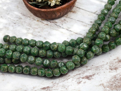 *20* 8x7mm Rustic Dark Green Picasso Dented Round Beads