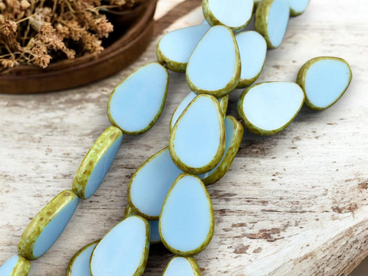 *8* 12x18mm Robins Egg Blue Picasso Table Cut Flat Teardrop Beads