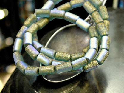 *16* 9x5mm Gold Washed Etched Sky Blue Tube Beads