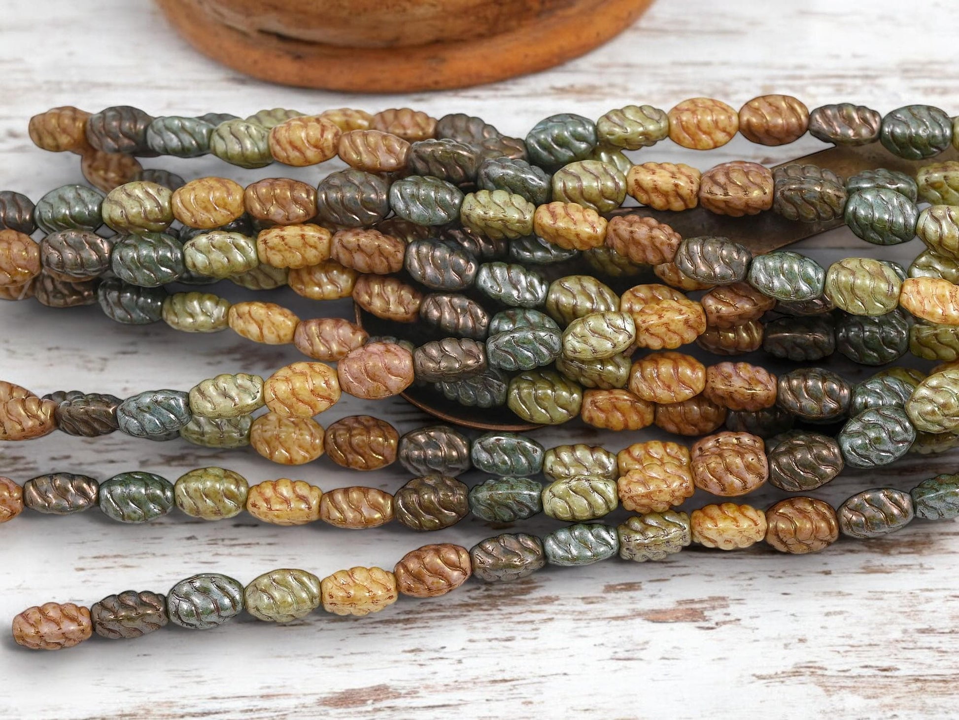 Vintage Beads - Czech Glass Beads - Picasso Beads - Mixed Glass Beads - 11x8mm - 15pcs - (A134)