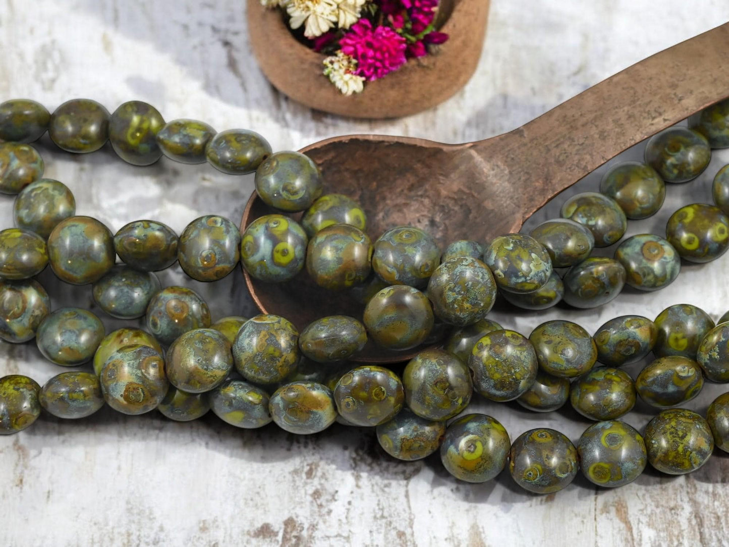 Picasso Beads - Czech Glass Beads - Lentil Beads - Vintage Czech Beads - 11mm - 19pcs - (430)