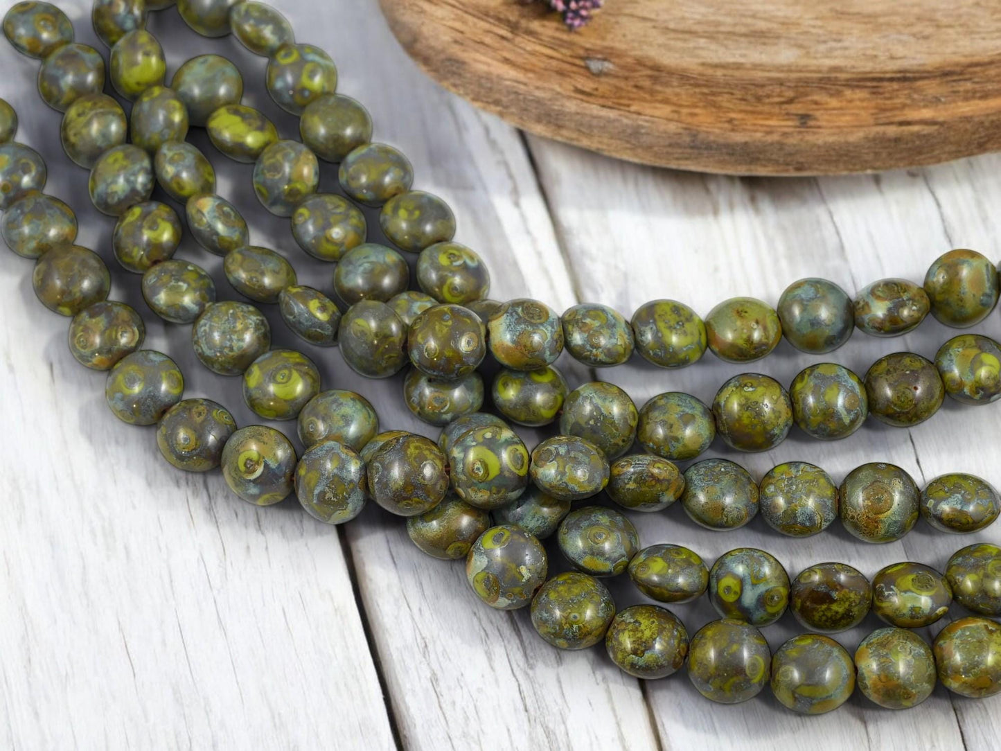 Picasso Beads - Czech Glass Beads - Lentil Beads - Vintage Czech Beads - 11mm - 19pcs - (430)