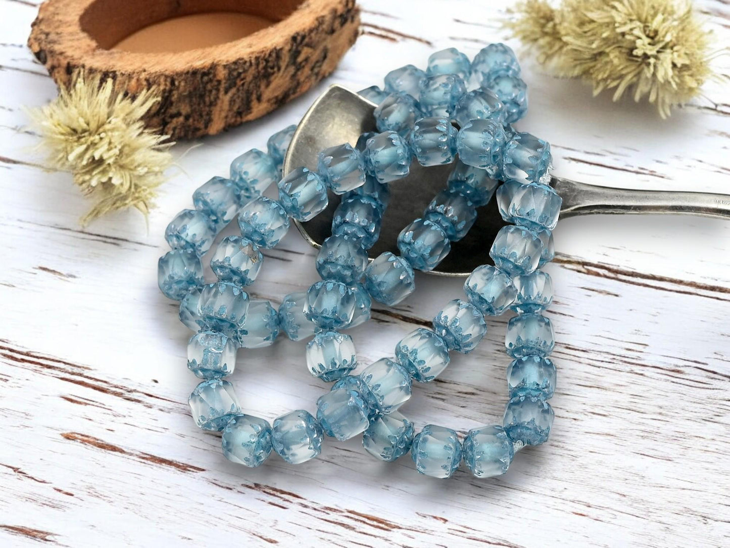 *20* 6mm Turquoise Washed Matte Crystal Cathedral Beads