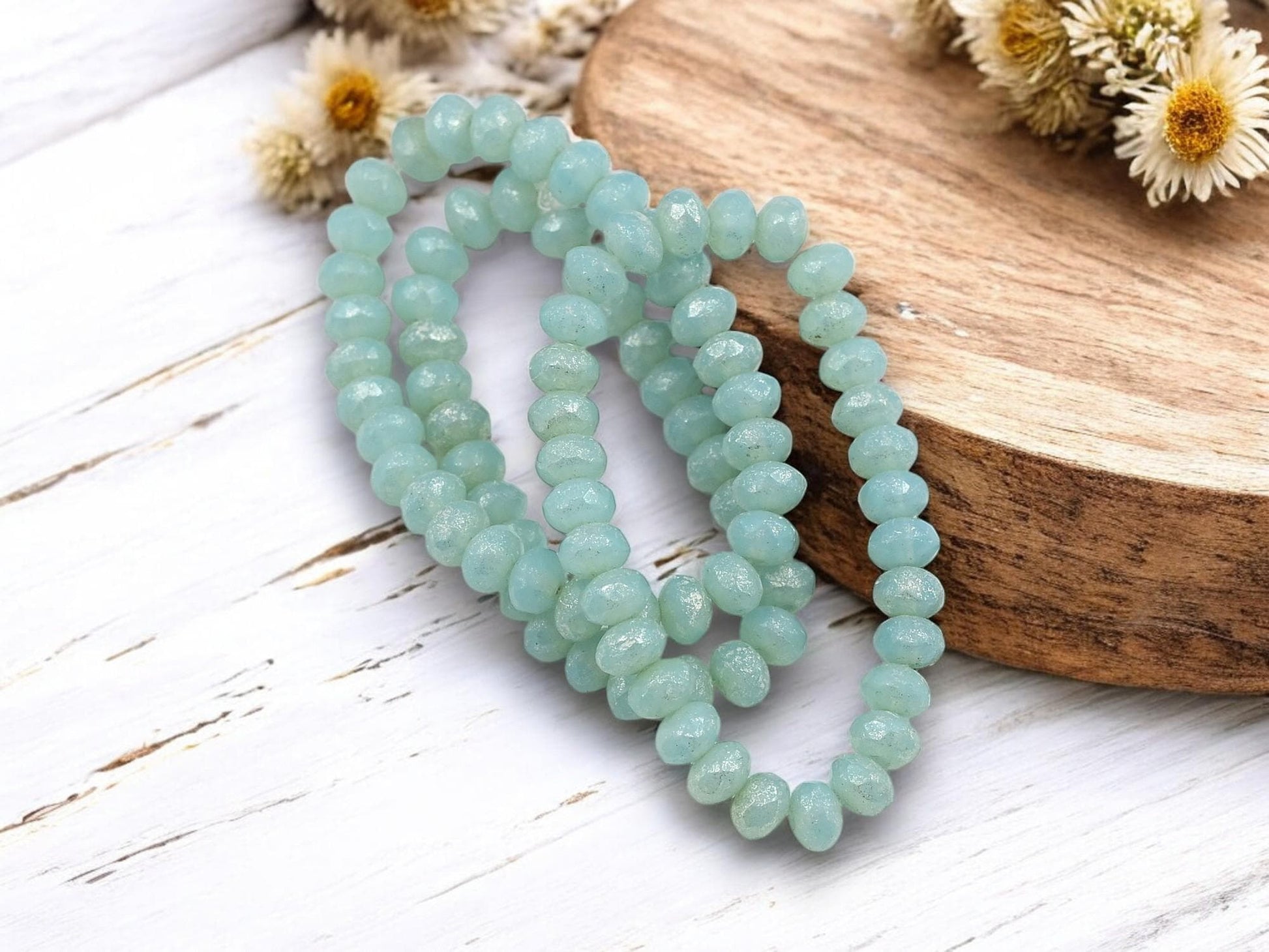 *30* 3x5mm Silver Mercury Washed Blue Opal Fire Polished Rondelle Beads