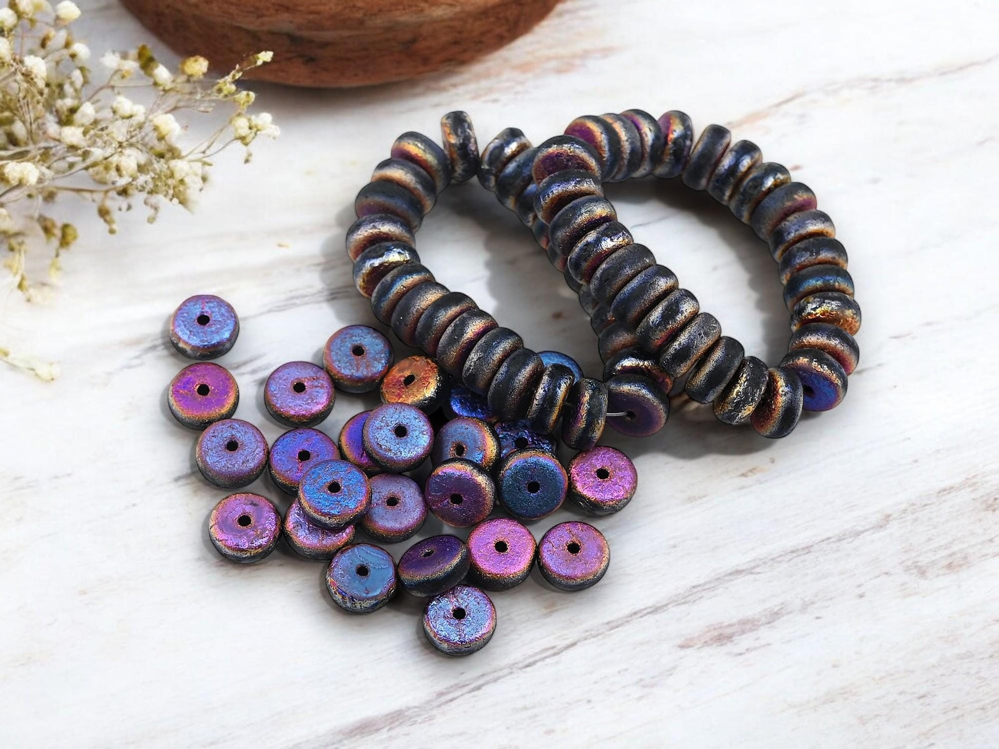 Heishi Beads - Czech Glass Beads - Spacer Beads - Picasso Beads - Rondelle Beads - 8x4mm - 25pcs - (5697)