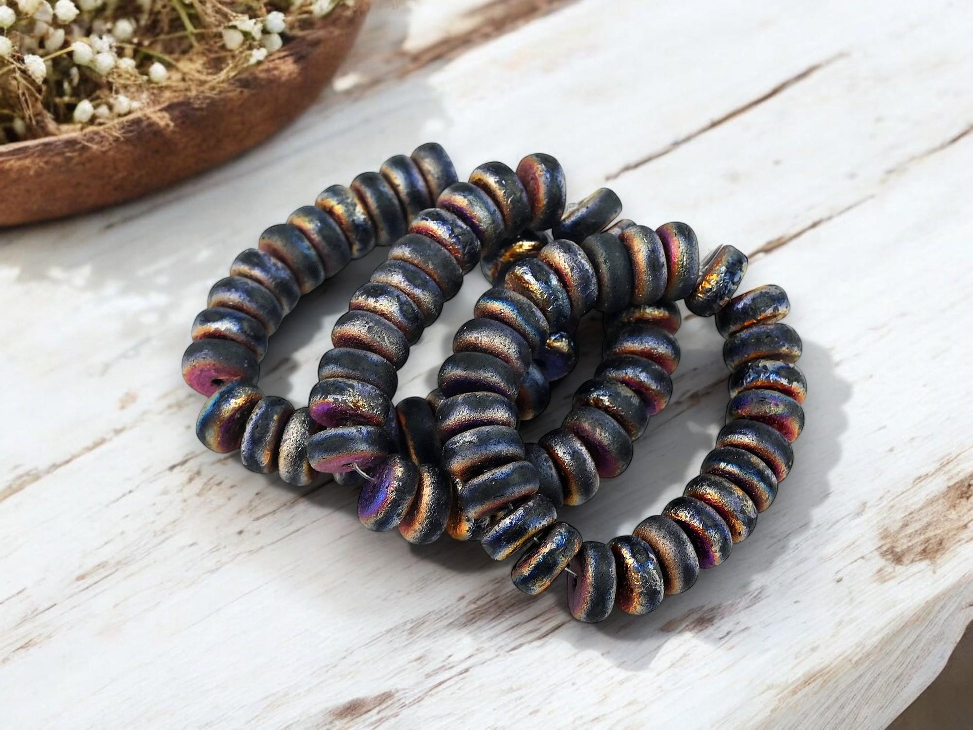 Heishi Beads - Czech Glass Beads - Spacer Beads - Picasso Beads - Rondelle Beads - 8x4mm - 25pcs - (5697)