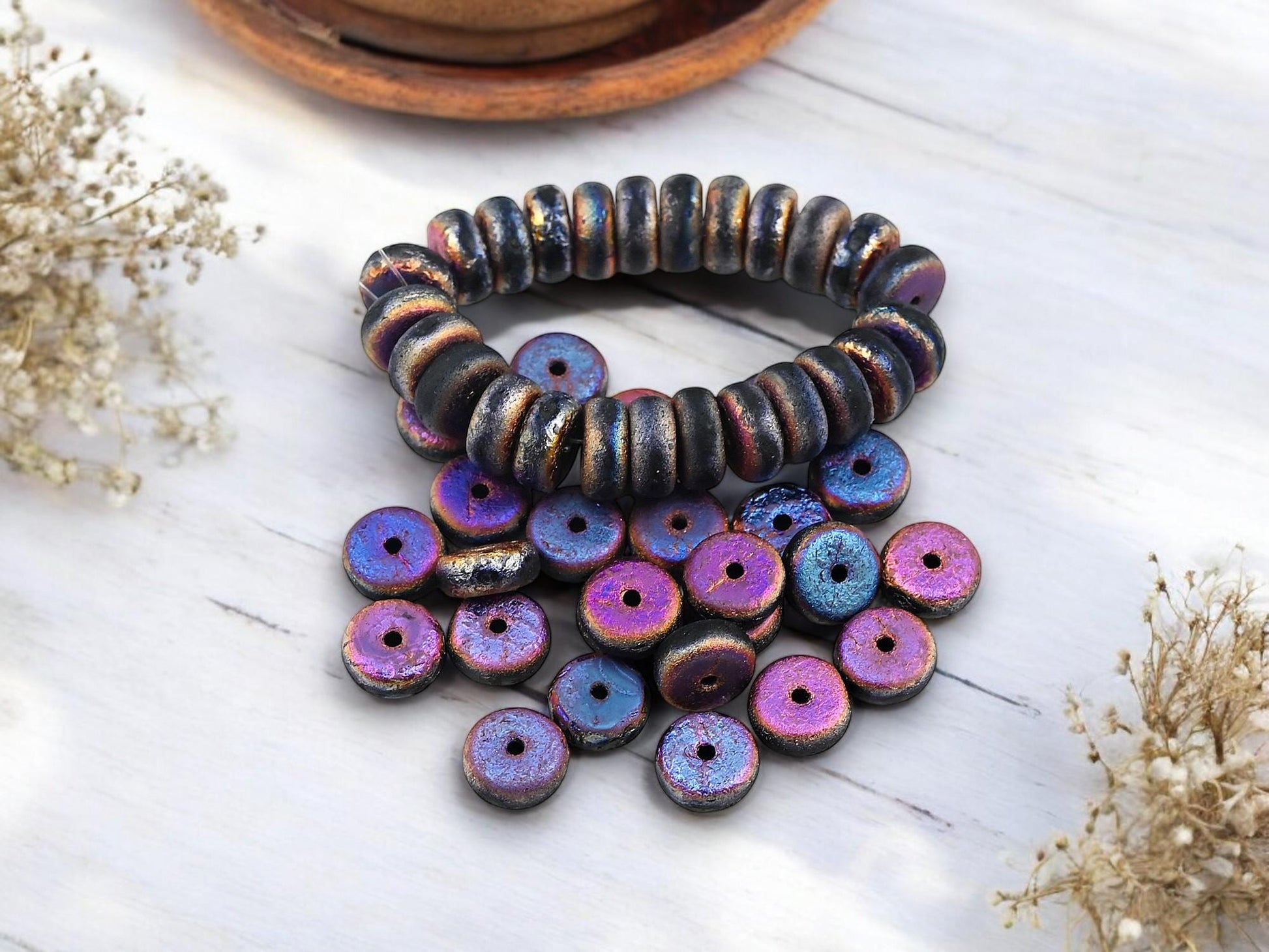 Heishi Beads - Czech Glass Beads - Spacer Beads - Picasso Beads - Rondelle Beads - 8x4mm - 25pcs - (5697)