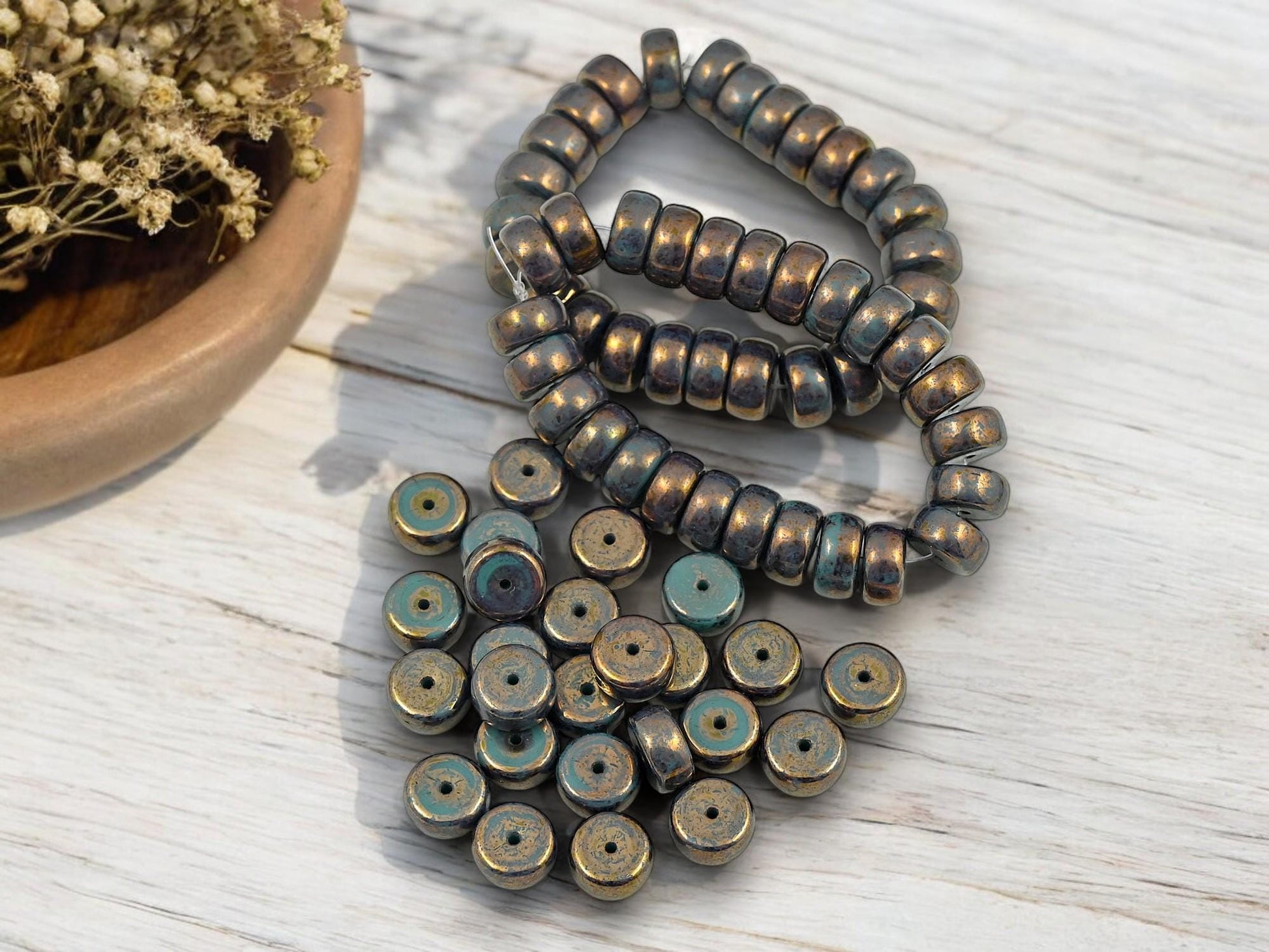 Czech Glass Beads - Heishi Beads - Spacer Beads - Picasso Beads - Rondelle Beads - 8x4mm - 25pcs - (3944)