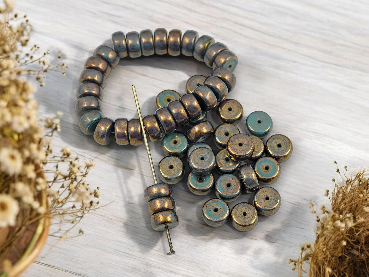 Czech Glass Beads - Heishi Beads - Spacer Beads - Picasso Beads - Rondelle Beads - 8x4mm - 25pcs - (3944)