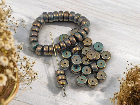 Czech Glass Beads - Heishi Beads - Spacer Beads - Picasso Beads - Rondelle Beads - 8x4mm - 25pcs - (3944)