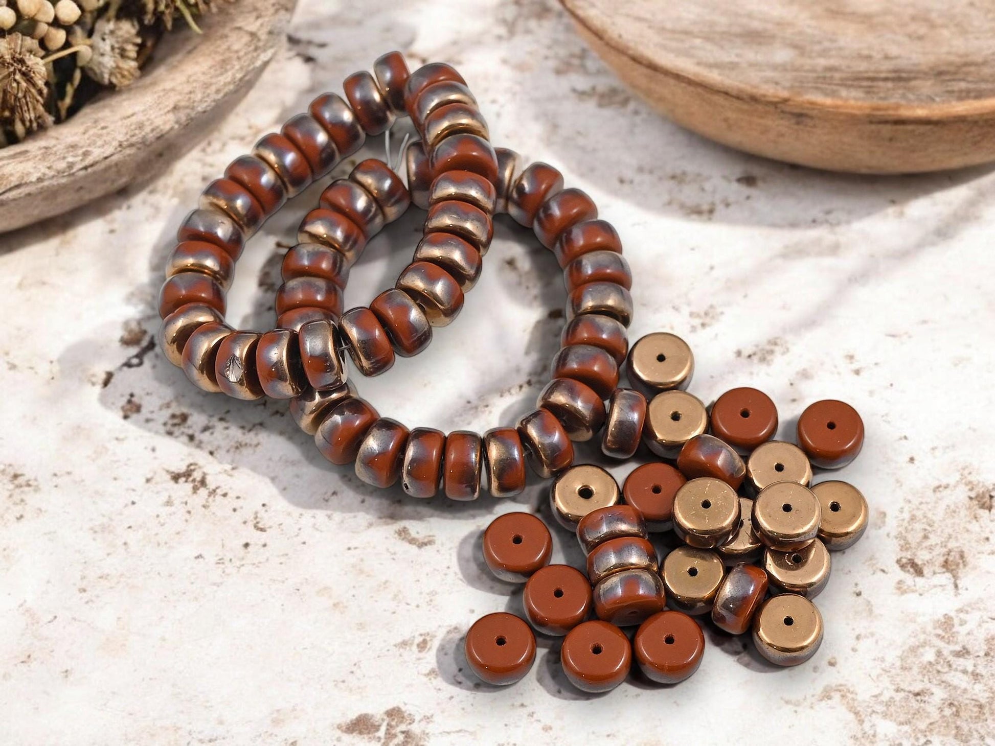 Czech Glass Beads - Heishi Beads - Spacer Beads - Picasso Beads - Rondelle Beads - 8x4mm - 25pcs - (3463)