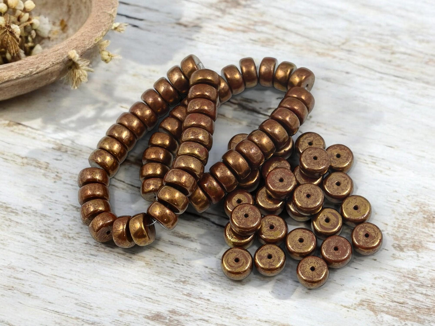 Czech Glass Beads - Heishi Beads - Fall Beads - Spacer Beads - Picasso Beads - Rondelle Beads - 8x4mm - 25pcs - (3346)