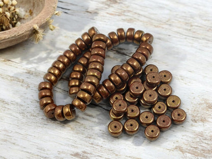 Czech Glass Beads - Heishi Beads - Fall Beads - Spacer Beads - Picasso Beads - Rondelle Beads - 8x4mm - 25pcs - (3346)