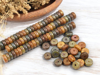 Rondelle Beads - Picasso Beads - Czech Glass Beads - Disc Beads - Spacer Beads - Czech Rondelle - 10mm - 25pcs - (B120)