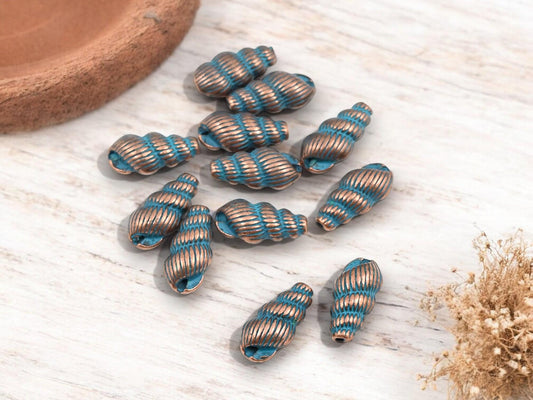 Metal Beads - Metal Charms - Conch Shell Charm - Patina Charms - Copper Charms - 30pcs - 15x7mm - (4069)