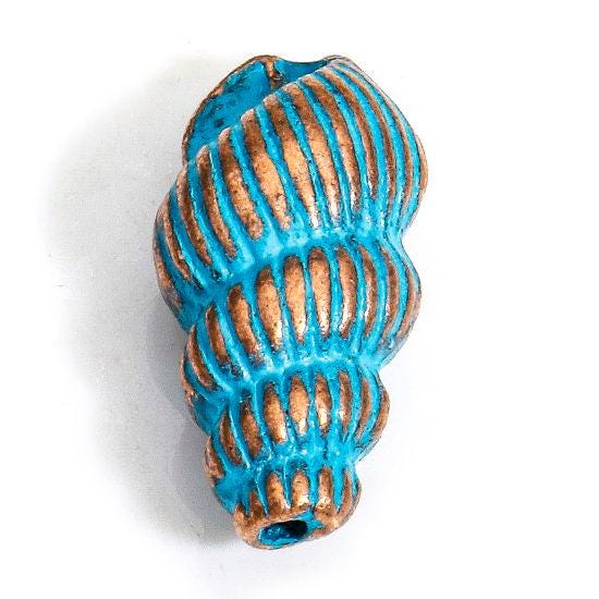 Metal Beads - Metal Charms - Conch Shell Charm - Patina Charms - Copper Charms - 30pcs - 15x7mm - (4069)