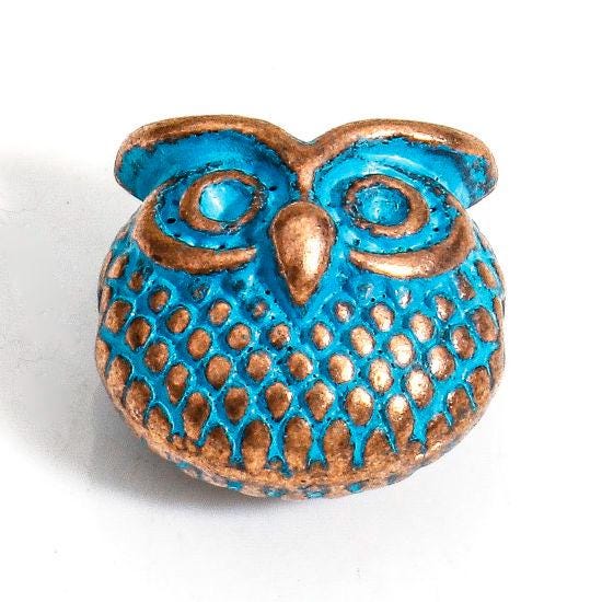 Metal Beads - Owl Charms - Owl Beads - Patina Beads - Copper Beads - 30pcs - 11mm - (3311)