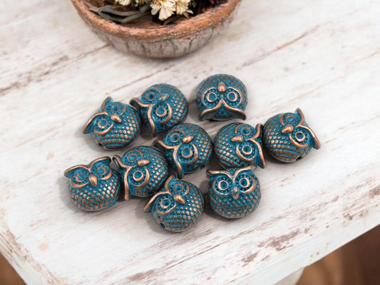 Metal Beads - Owl Charms - Owl Beads - Patina Beads - Copper Beads - 30pcs - 11mm - (3311)