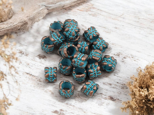 Metal Beads - Large Hole Beads - Patina Beads - Copper Beads - Spacer Beads - Metal Spacers - 8x6mm - 20pcs - (4622)