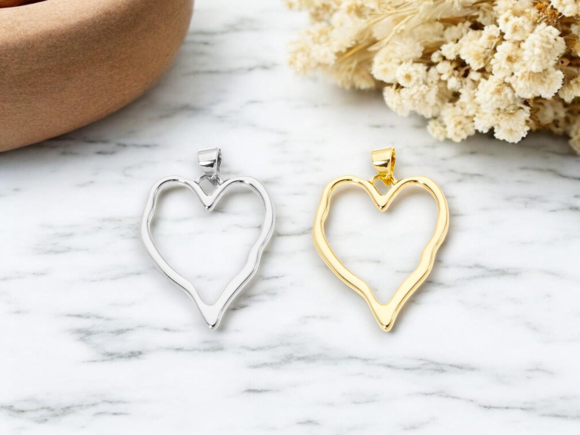 Heart Pendant - Metal Pendant - Silver Pendant - Gold Pendant - Necklace Pendant - 32x22mm - Choose Your Color