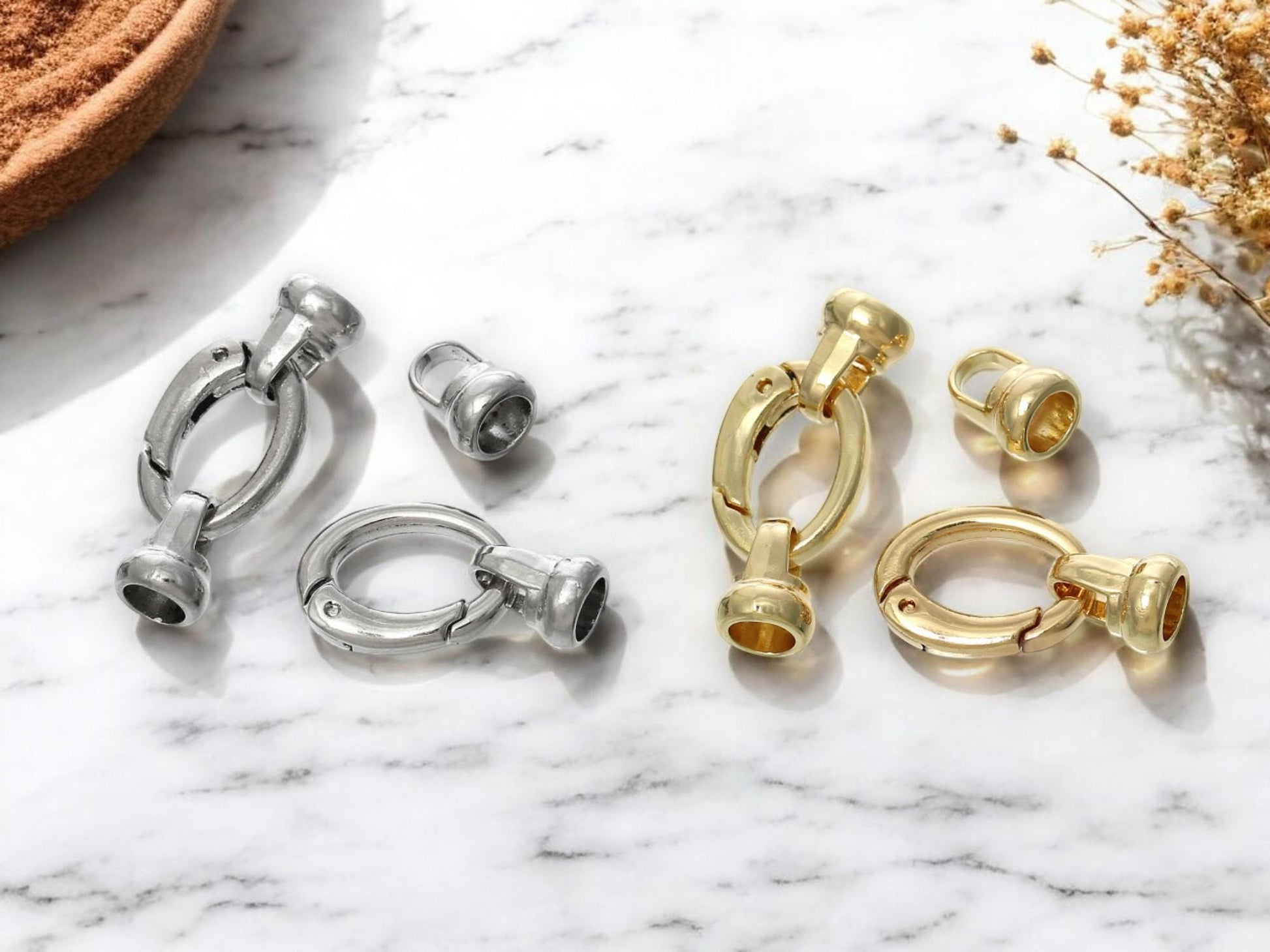 Metal Clasps - Spring Ring Clasp - Swing Gate Clasp - Cord Ends - Gold Clasps - Silver Clasps - 2pcs - 37x15mm