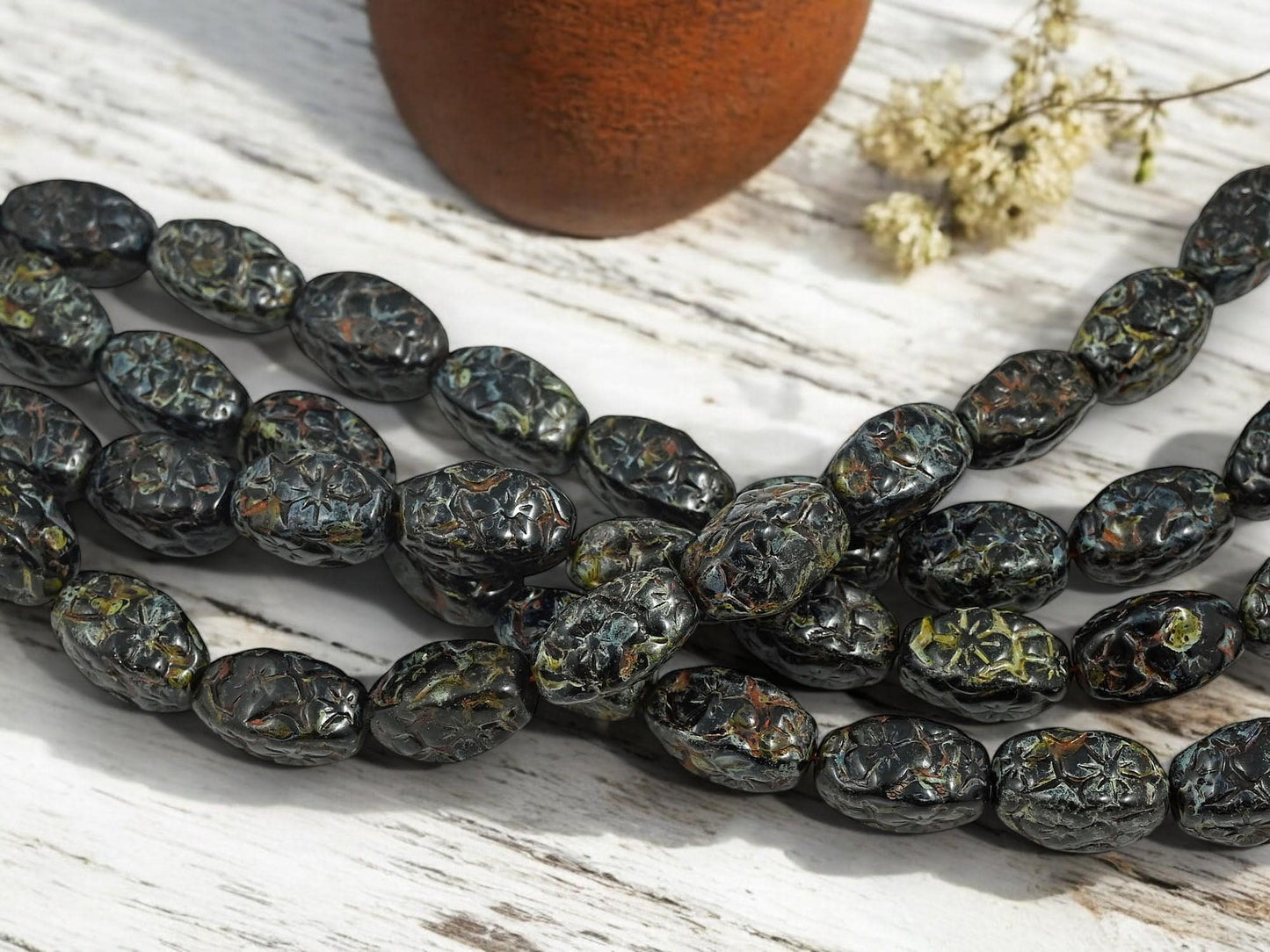 Picasso Beads - Vintage Beads - Czech Glass Beads - Black Beads - 14x8mm - Choose Your Qty