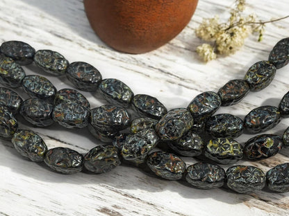 Picasso Beads - Vintage Beads - Czech Glass Beads - Black Beads - 14x8mm - Choose Your Qty