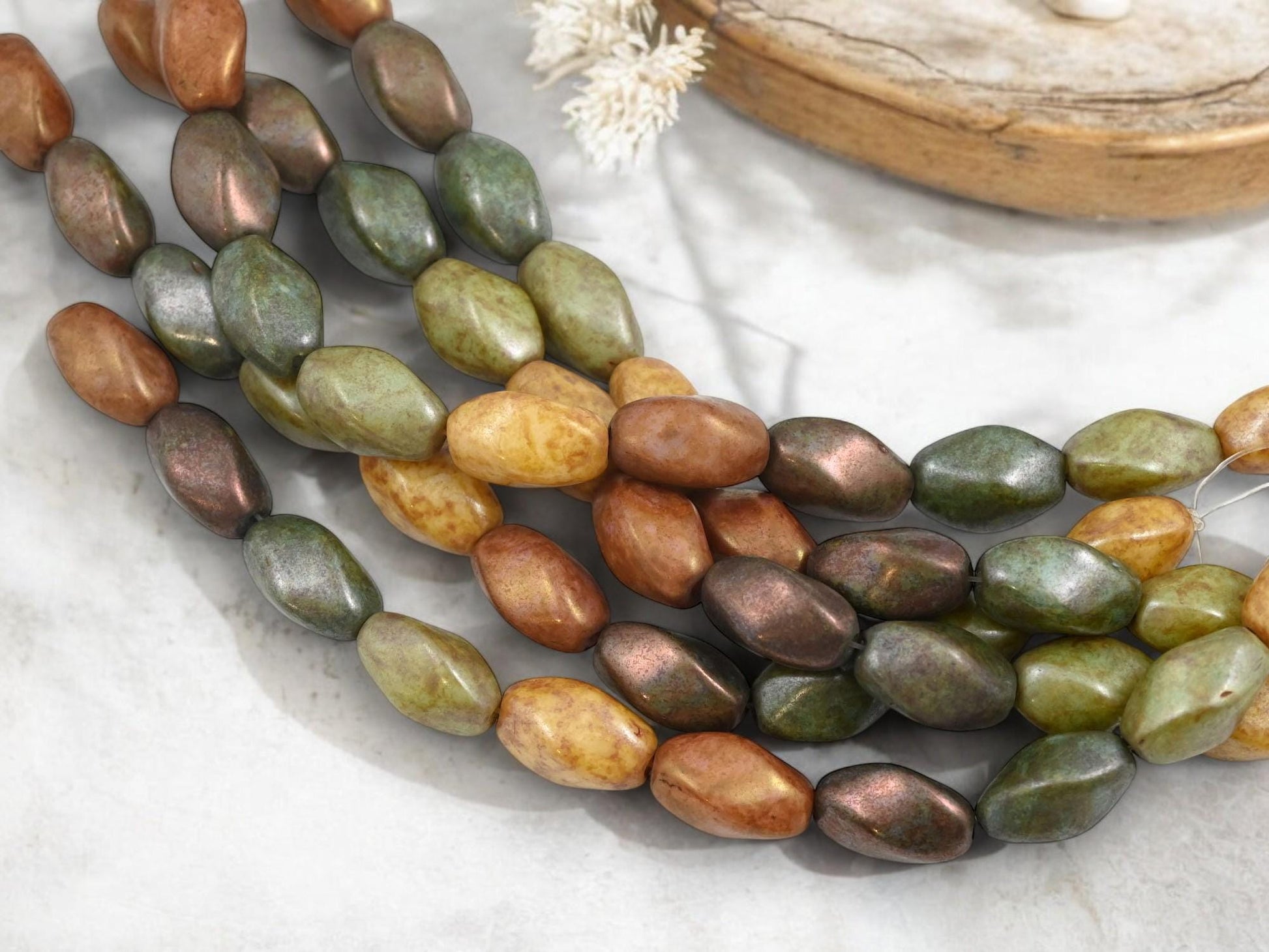 Picasso Beads - Czech Glass Beads - Old Stock Beads - Oval Beads - 14x8mm - 10pcs - (3133)