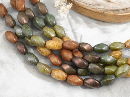 Picasso Beads - Czech Glass Beads - Old Stock Beads - Oval Beads - 14x8mm - 10pcs - (3133)