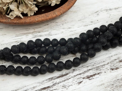 8mm Beads - Czech Glass Beads - Cathedral Beads - Barrel Beads - Round Beads - Matte Black - Jet Black - 25pcs - (B641)