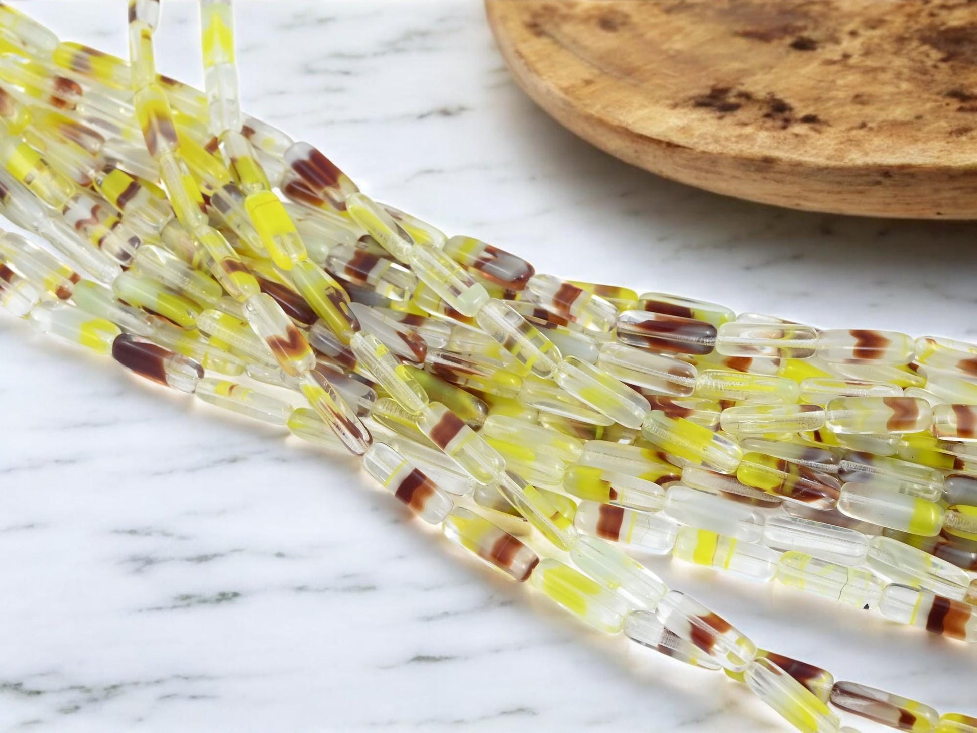 German Glass Beads - Vintage German Beads - Cane Glass - 5x4x15mm - 14pcs - (3883)