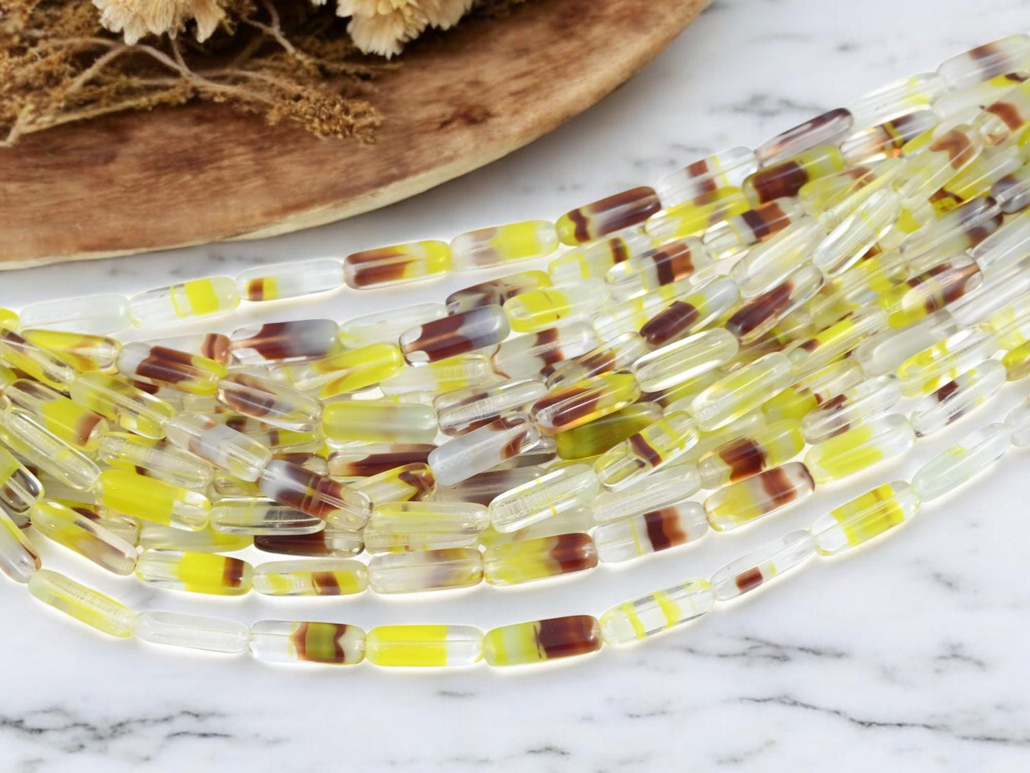 German Glass Beads - Vintage German Beads - Cane Glass - 5x4x15mm - 14pcs - (3883)