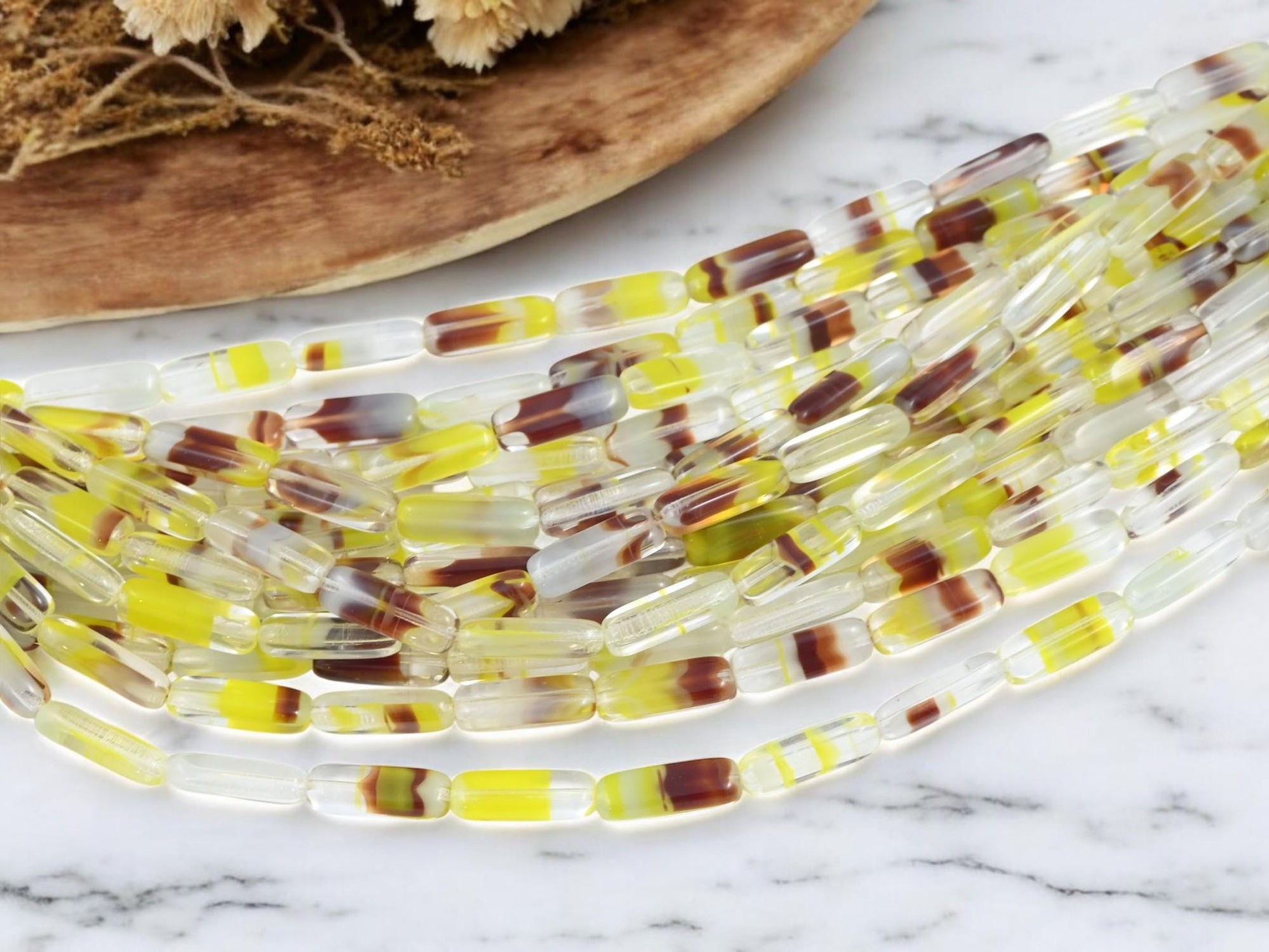 German Glass Beads - Vintage German Beads - Cane Glass - 5x4x15mm - 14pcs - (3883)