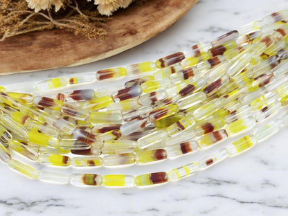 German Glass Beads - Vintage German Beads - Cane Glass - 5x4x15mm - 14pcs - (3883)