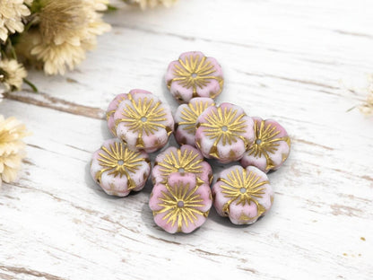 Czech Flower Beads - Picasso Beads - Czech Glass Beads - Hibiscus Flower Beads - Hawaiian Flower Beads - 10pcs - 14mm - (4328)