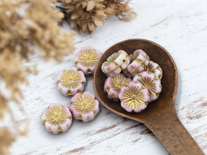 Czech Flower Beads - Picasso Beads - Czech Glass Beads - Hibiscus Flower Beads - Hawaiian Flower Beads - 10pcs - 14mm - (4328)