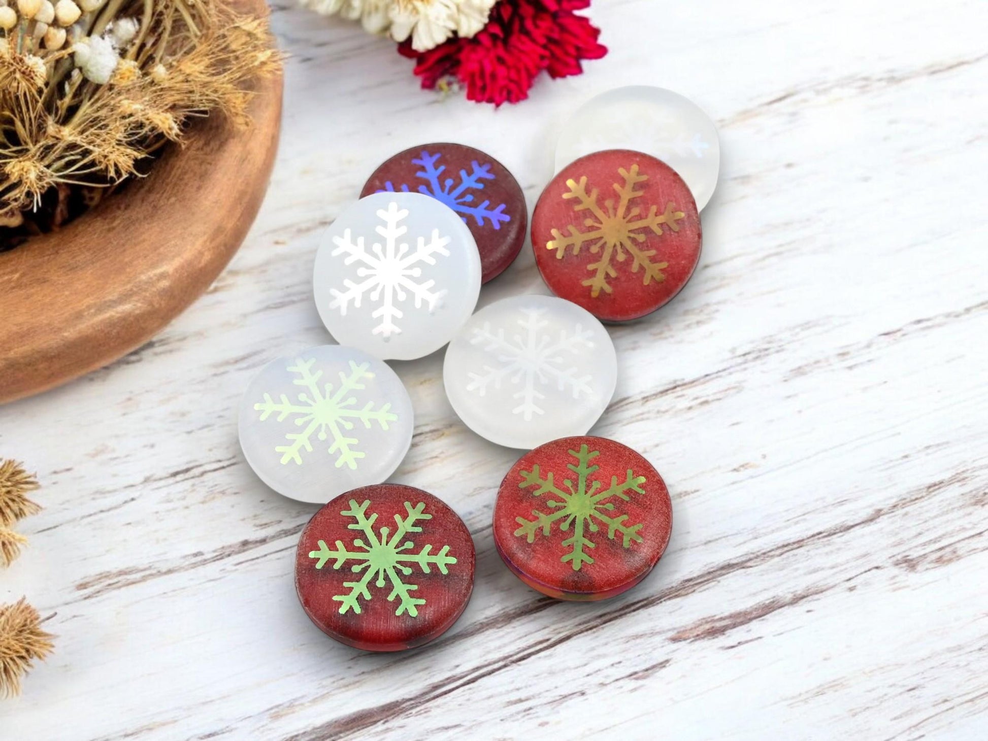 Czech Glass Beads - Snowflake Beads - Focal Beads - Laser Etched Beads - Coin Beads - 17mm - 8pcs - (4347)