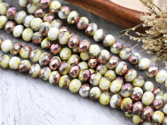 *21* 5x7mm Rose Gold Washed Opaque Alabaster TravertineFire Polished Rondelle Beads