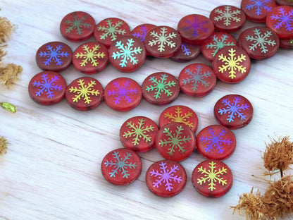 Czech Glass Beads - Snowflake Beads - Focal Beads - Laser Etched Beads - Coin Beads - 17mm - 8pcs - (A412)