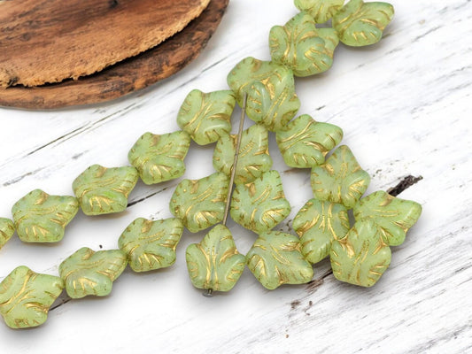 Czech Glass Beads - Picasso Beads - Leaf Beads - Fall Beads - Czech Leaves - 16x14mm - 8pcs - (5975)
