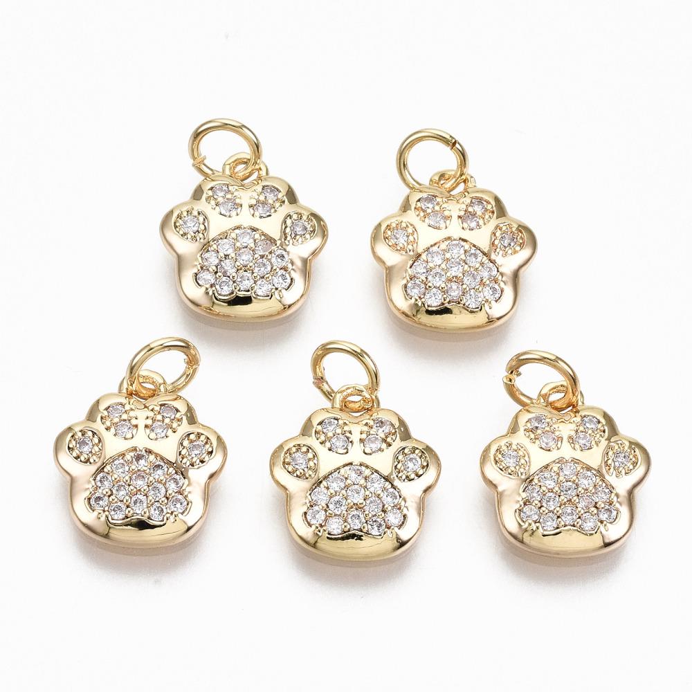Gold Charms - Paw Charms - Dog Charms - Metal Charms - Micro Pave Charms - CZ Charms - 5pc - 12x11mm - (1737)