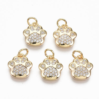 Gold Charms - Paw Charms - Dog Charms - Metal Charms - Micro Pave Charms - CZ Charms - 5pc - 12x11mm - (1737)