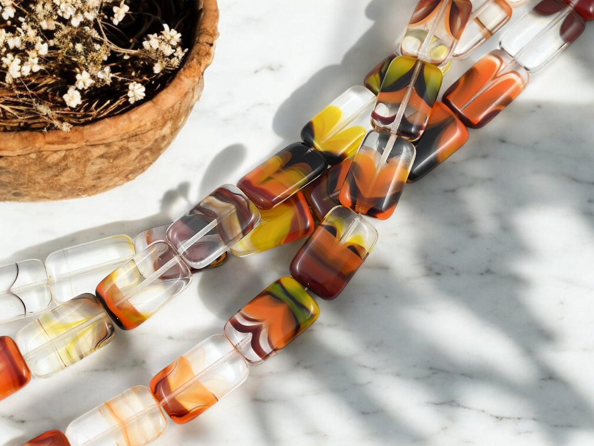 Fall Beads - German Glass Beads - Vintage German Beads - Cane Glass - 19x12mm - 11pcs (B290)